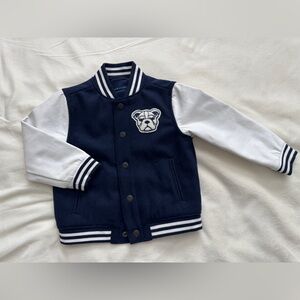 Janie and Jack - Kids Navy and White Varsity Jacket with Bulldog Patch - 2T
